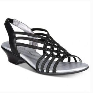 KAREN SCOTT Black Rhinestone Strappy Elinoor Round Toe Slip On Slingback (WIDE)